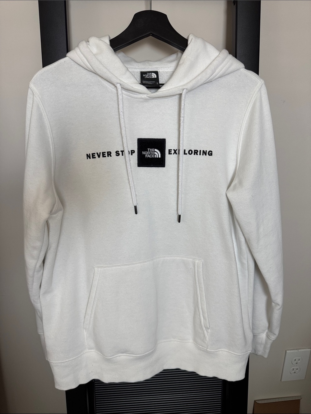 The North Face White Hoodie with Center Logo Patch and Text